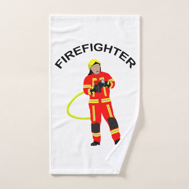 Fire fighter in red use clothes towel (Hand Towel)