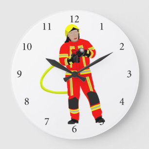Fire fighter in red use clothing  large clock