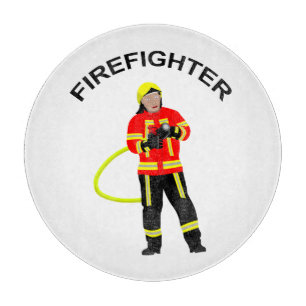 Fire fighter in use clothes cutting board