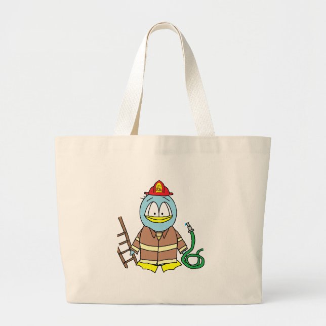 Fire Fighter Penguin Large Tote Bag (Front)