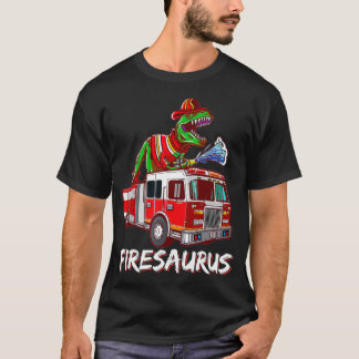 Fire Fighter Saurus Firetruck Fireman Dinosaur T R T-Shirt
