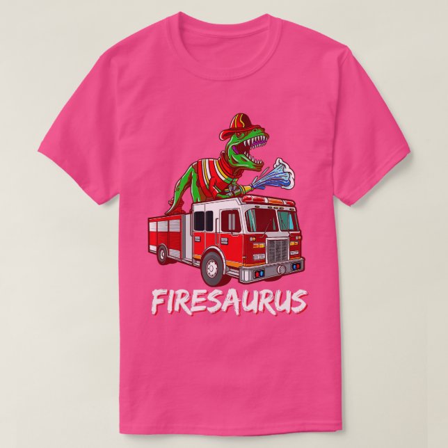 Fire Fighter Saurus Firetruck Fireman Dinosaur T R T-Shirt (Design Front)