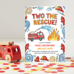 Fire Fighter Two The Rescue 2nd Birthday Invitation