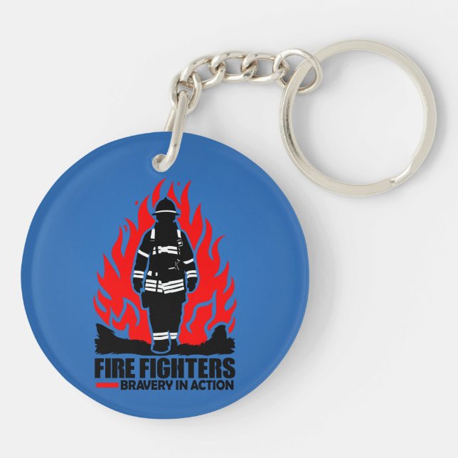 Fire Fighters Bravery In Action Acrylic Keychain (Back)