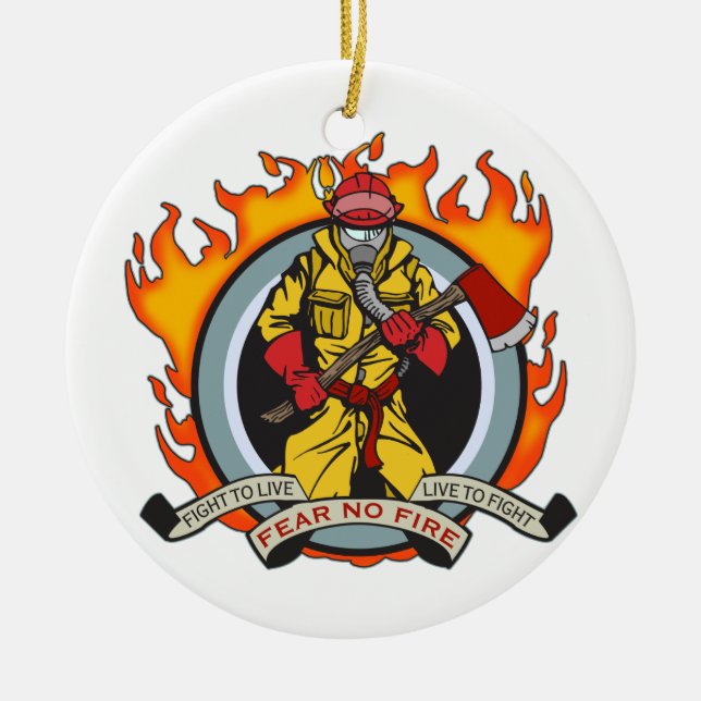 Fire Fighters Fear No Fire Ceramic Tree Decoration (Front)