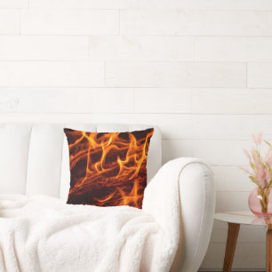 Fire flame macro  in fireplace cushion