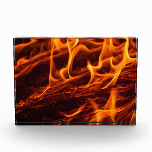 Fire flame macro in fireplace photo block