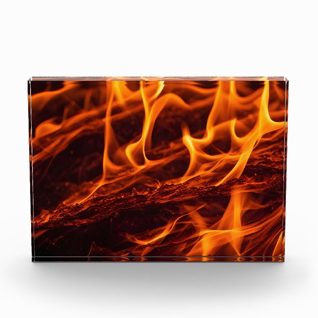 Fire flame macro  in fireplace photo block (Front)