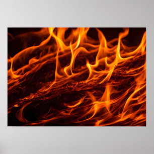 Fire flame macro in fireplace poster