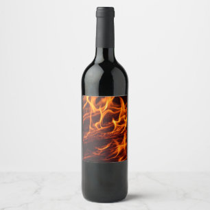Fire flame macro in fireplace wine label