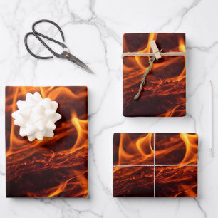 Fire flame macro  in fireplace wrapping paper sheet