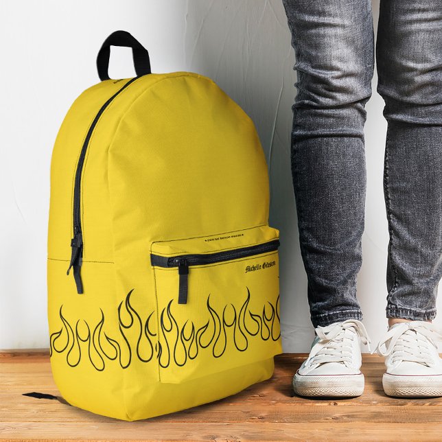 Fire Flame Stylish Black Yellow Sporty  Printed Backpack (Fire Flame Stylish Black Yellow Sporty Printed Backpack
)