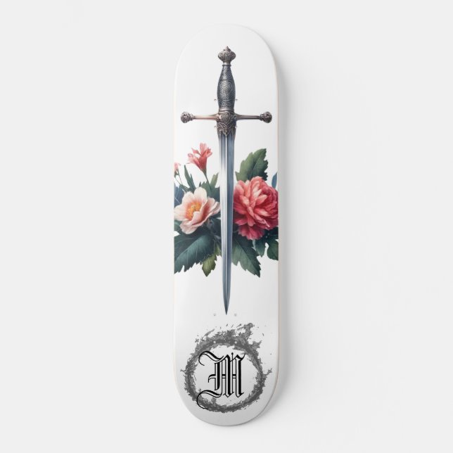 *~* Fire Flowers AP88 Mediaeval Sword Floral Skateboard (Front)