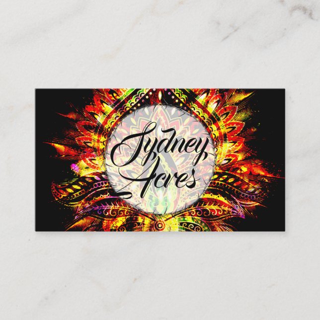 Fire Gem Personalised Tribal Feather Gypsy Moon Business Card (Front)