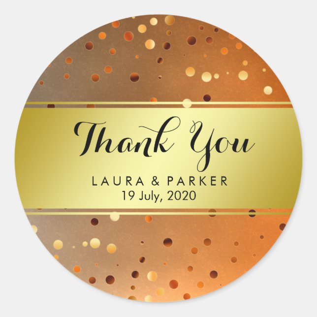 Fire Gold Glitter Thank You Wedding Confetti Classic Round Sticker (Front)