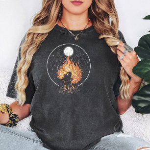 Fire Hair Woman Moon Constellation Bonfire Art T-Shirt