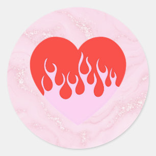 Fire Heart Classic Round Sticker