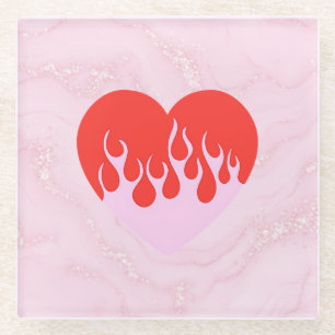 Fire Heart Glass Coaster