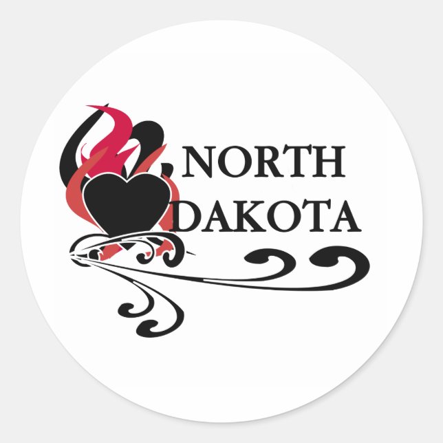 Fire Heart North Dakota Classic Round Sticker (Front)