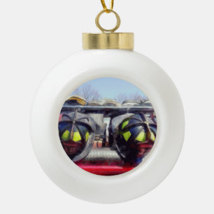 Fire Helmet and Boots Ceramic Ball Christmas Ornament