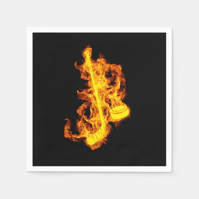 Fire Hockey Flames Hockey Stick Ball Napkin (Front)