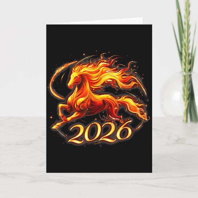Fire Horse Chinese Zodiac Symbol 2026 Lunar New Ye Card (Front)