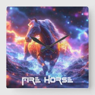 FIRE HORSE - SHENG XIAO -  SQUARE WALL CLOCK