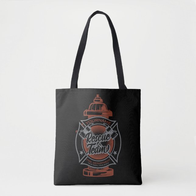 Fire Hydrant ADD NAME Fire Fighter Rescue Team Tote Bag (Front)