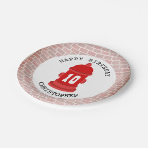 Fire Hydrant + Bricks Firefighter Birthday Party Paper Plate