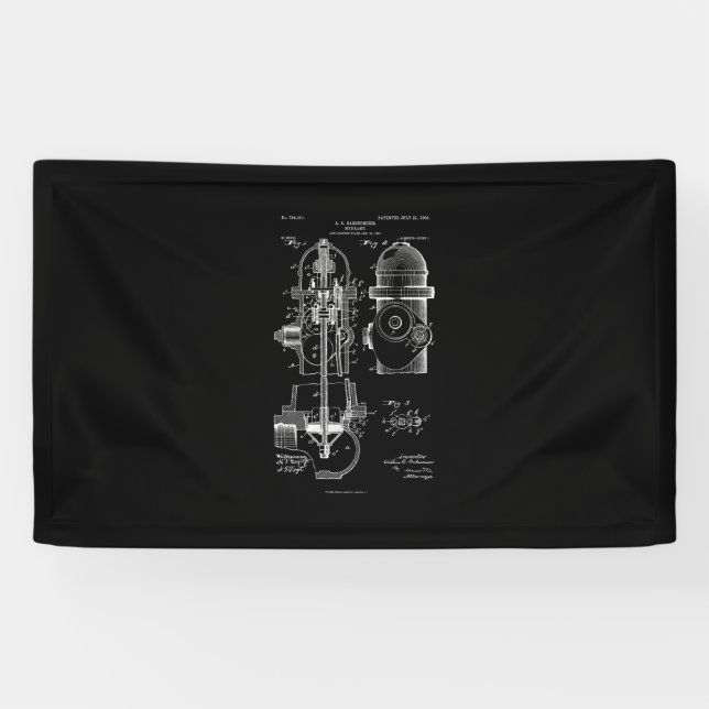 Fire Hydrant Patent Firefighter Gift Men Women Banner (Horizontal)