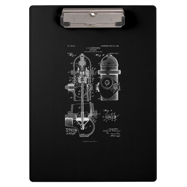 Fire Hydrant Patent Firefighter Gift Men Women Clipboard (Front)
