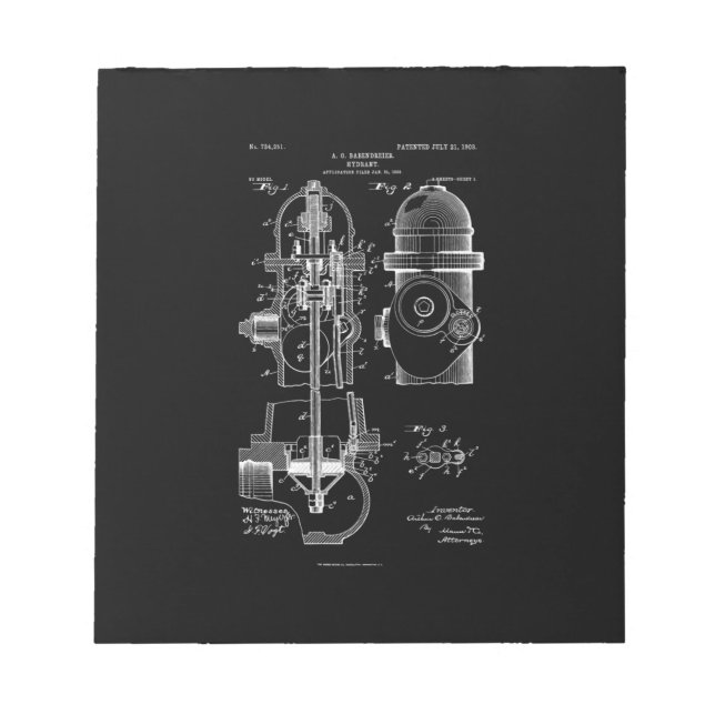Fire Hydrant Patent Firefighter Gift Men Women Notepad (Front)