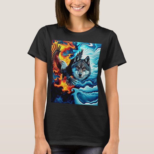Fire & Ice - Eagle & Wolf T-Shirt (Front)