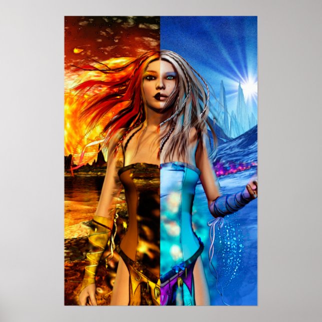Fire & Ice Science Fiction Fantasy Art Poster (Front)