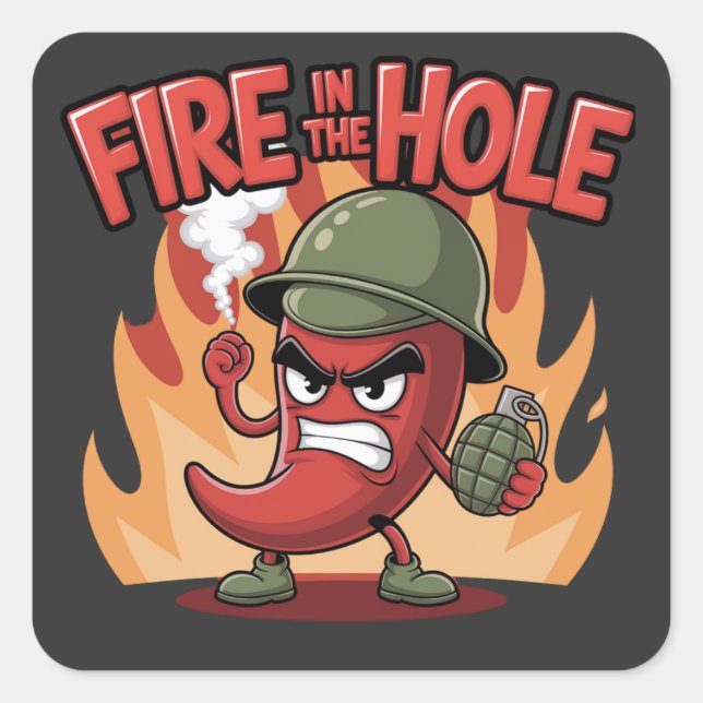 Fire in the Hole Spicy Chilli Pepper Funny Food Square Sticker (Front)
