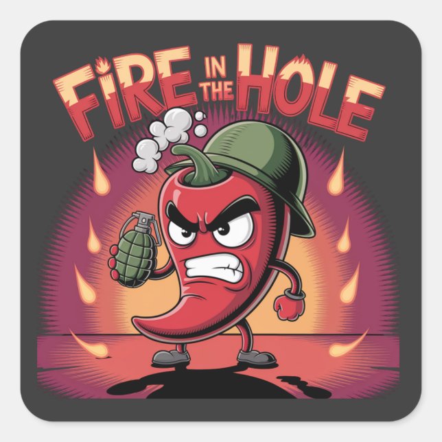 Fire in the Hole Spicy Chilli Pepper Funny Pepper Square Sticker (Front)