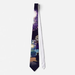 "Fire in the Sky" Fireworks Watercolor Art Tie