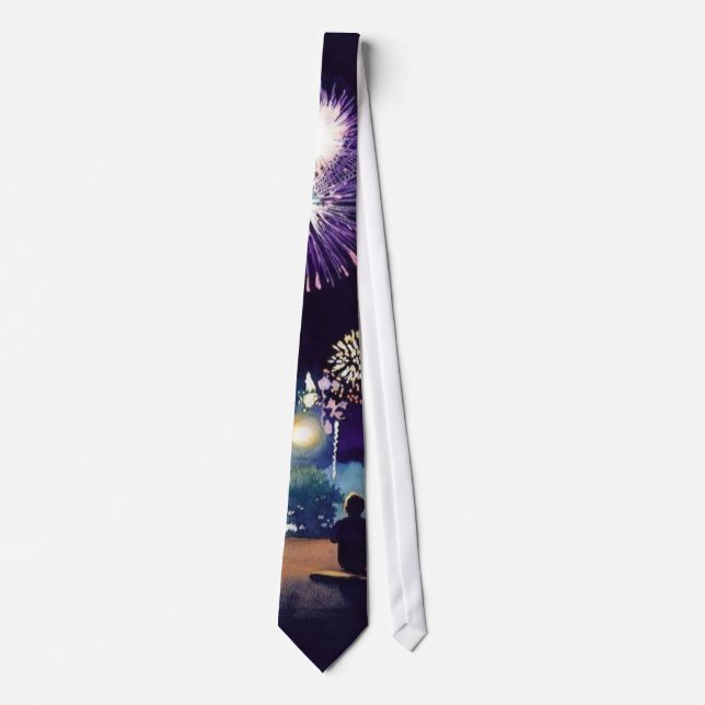 "Fire in the Sky" Fireworks Watercolor Art Tie (Front)