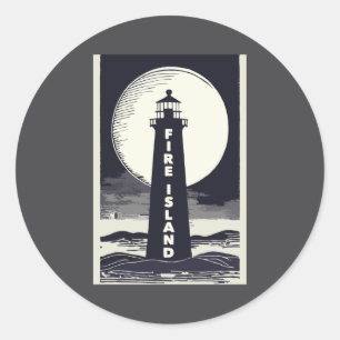 Fire Island Lighthouse New York Moon  Classic Round Sticker