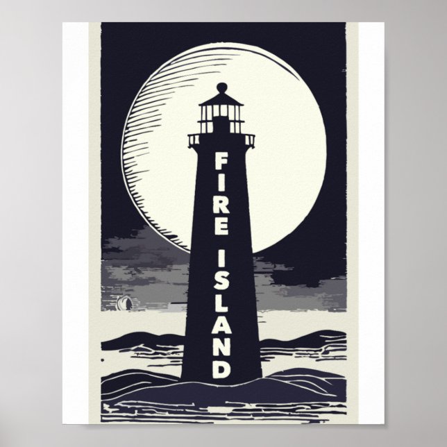 Fire Island Lighthouse New York Moon  Poster (Front)