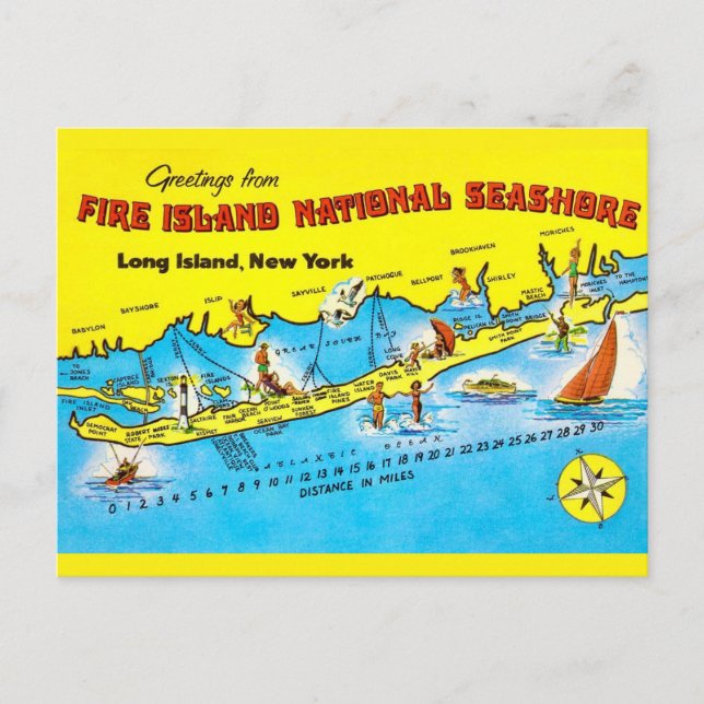 Fire Island Map  Postcard (Front)