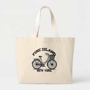 Fire Island New York Blue Bicycle Vintage Vibes Large Tote Bag