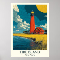 Fire Island New York Vintage Lighthouse Beach Art