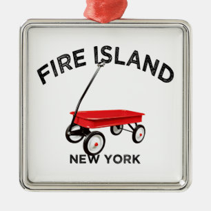 Fire Island red wagon New York summer vacation LI Metal Tree Decoration