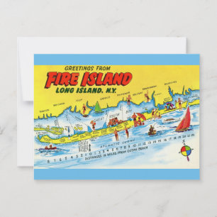 Fire Island Vintage Map Postcard