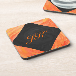 Fire Lake Orange and Black Monogram Coaster