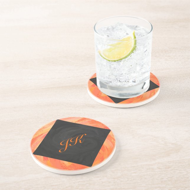 Fire Lake Orange and Black Monogram Coaster (Side)