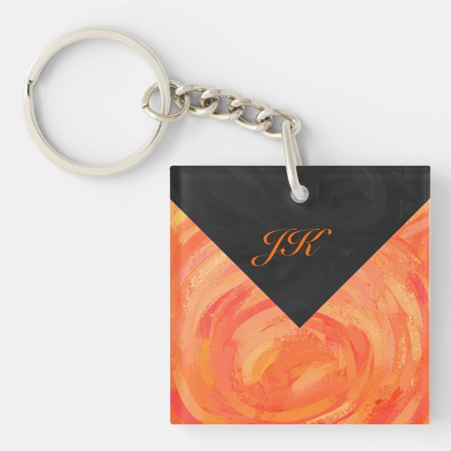 Fire Lake Orange and Black Monogram Key Ring (Front)