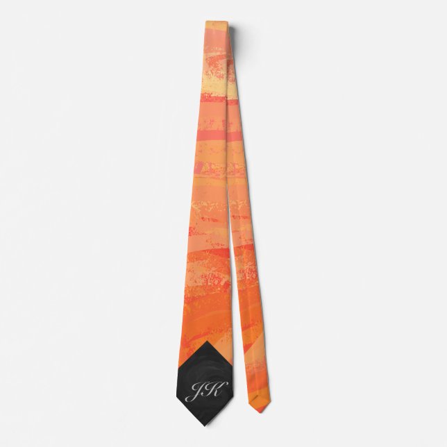 Fire Lake Orange and Black Monogram Tie (Front)