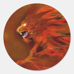 Fire lion artistic flames illustration classic round sticker